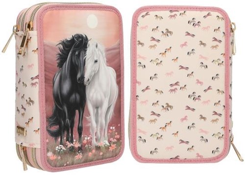 Depesche Miss Melody Federmäppchen rosa 3-Fächer Pferdemotiv komplett gefüllt-3