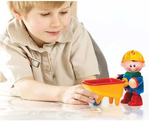 Tolo Spielfigur Bauarbeiter mit Schubkarre - First Friends - pädagogisches Spielzeug-2