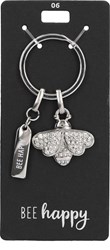 Depesche Glamour Schlüsselanhänger silberfarben mit Glitzersteinen Bee happy