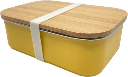 Smikkels Lunchbox - Edelstahl Brotdose mit Bambusdeckel gelb 900ml-2