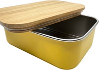 Smikkels Lunchbox - Edelstahl Brotdose mit Bambusdeckel gelb 900ml-3