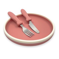 Smikkels - Kinderteller aus Silikon mit Besteck - Pink