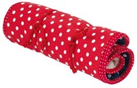 Käthe Kruse Puppenschlafsack rot grün - Schlafsack Babypuppe Textil
