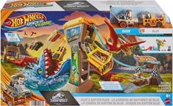 Hot Wheels Spielzeug - Racerverse Blue's Raptor Fahrt Spielset Jurassic World