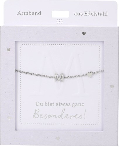 Depesche Armband Silber mit M-Anhänger und Herz - Freundschaftsschmuck