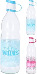 Excellent Houseware Glasflasche 1 Liter blau oder rosa mit Text