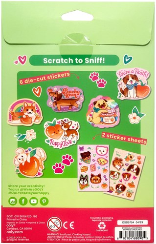 Ooly Stickiville Sticker - Welpen und Pfirsiche - duftend - 2 Bögen-2