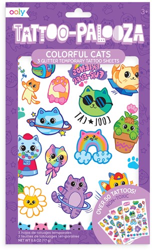 Ooly temporäre Tattoos bunte Katzen - Tattoo Palooza Kindertattoos