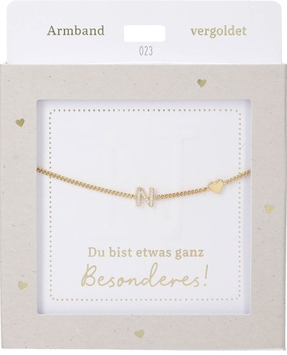 Depesche Armband Gold mit N-Anhänger und Herz - Freundschaftsschmuck