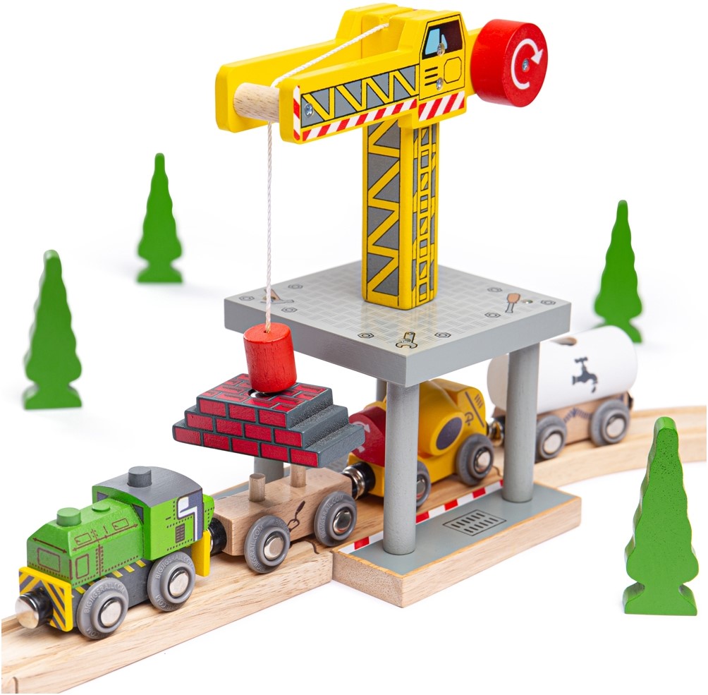 Bigjigs Rail GroBer Hebekran Gelb Fur Holzeisenbahn