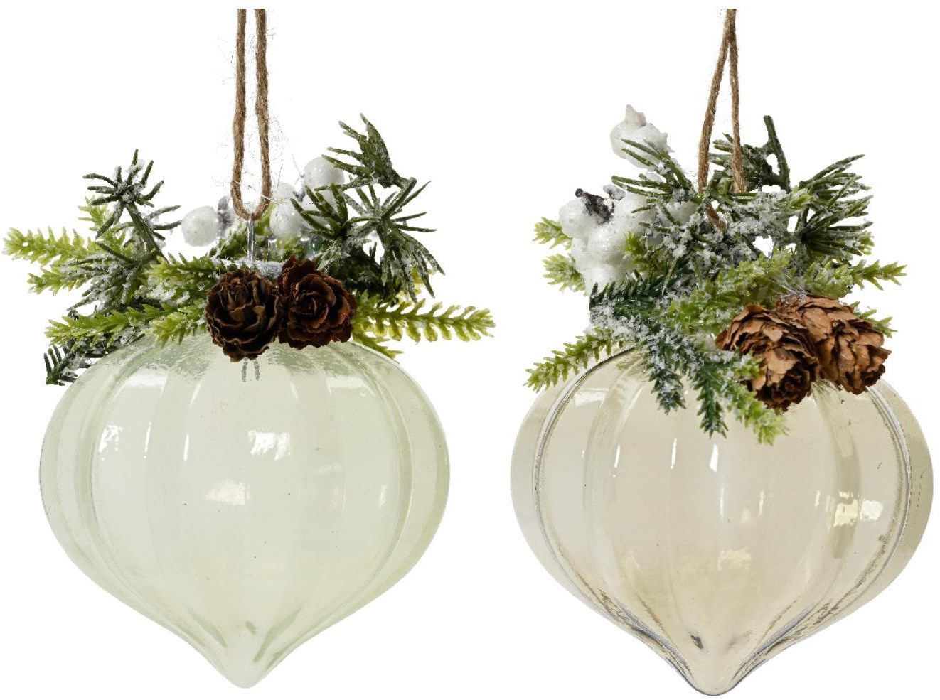 Decoris Weihnachtsornament Set Glas Ø8cm mit Tannenzweigen und Beeren
