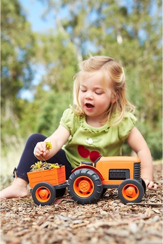 Green Toys Traktor nachhaltiges Spielzeug orange mit Anhänger-3