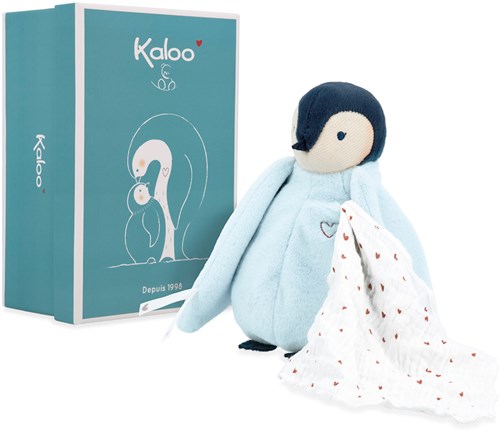 Kaloo Kuscheltier Pinguin blau mit Kusstuch - weiches Plüsch Babyspielzeug