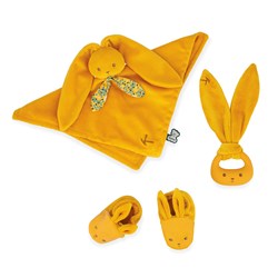 Kaloo Baby Geschenkset - Lapinoo Ocker Kuscheltier, Beißring und Babyschuhe