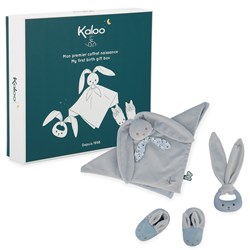 Kaloo Geburtsgeschenkbox - Baby Geschenkset blau - Schmusetuch, Beißring, Babyschuhe