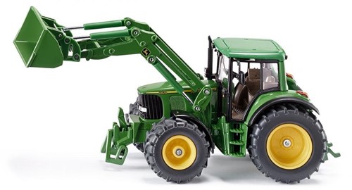 SIKU 3652 John Deere Traktor mit Frontlader, 1:32, Metall/Kunststoff, Grün, Beweglicher Frontlader inkl. passendem Wechselsystem