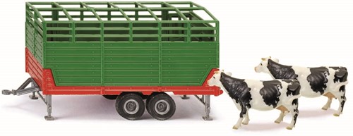 SIKU 2875, Viehanhänger inkl. 2 Holstein-Kühen, 1:32, Metall/Kunststoff, Grün, Kombinierbar mit SIKU Modellen im gleichen Maßstab