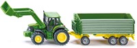 SIKU 1843, John Deere Traktor mit Frontlader und Anhänger, 1:87, Metall/Kunststoff, Grün, Kippbarer Anhänger