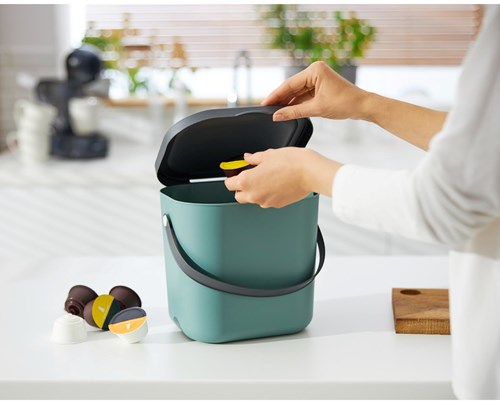 Rotho Bio Küchenabfalleimer 6 Liter grün mit Henkel und Deckel-3