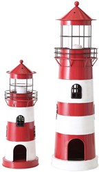 Boltze Home Laterne Leuchtturm Set - Deko rot Metall 2-teilig 42-64cm