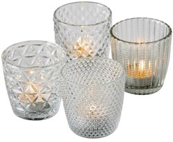 Boltze Home Teelichthalter Set 4-teilig aus klarem Glas Stimmungslicht