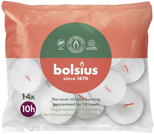 Bolsius Maxi-Lichter weiße Teelichter 10 Stunden 14 Stück Stimmungslichter