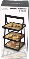 Etagere 3 Etagen Bambus Metall schwarz tragbar Servierplatte High Tea