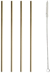 Gusta Edelstahl Trinkhalme gold Set mit Bürste - wiederverwendbare Trinkhalme 4 Stück
