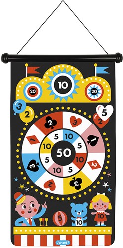 Janod J02083 Magnetisches Spiel zum Thema Jahrmarkt-Geschicklichkeitsspiel Fördert Wendigkeit und Konzentration 6 Darts-Beidseitig nutzbar Ab 4 Jahren