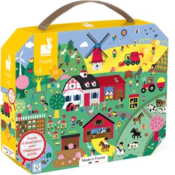 Janod Puzzle - Bauernhof Suchpuzzle im Koffer - 24 Teile - Lernspielzeug