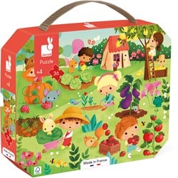 Janod - Puzzle Enfant Potager 36 Pièces - Jeu Educatif - Motricité Fine et Concentration - Valisette Poignée - Fabriqué en France - Certifié FSC - Encres Végétales - Dès 4 ans, J02648