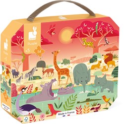 Janod Puzzle Tierreservat - Kinderpuzzle im Koffer 54 Teile