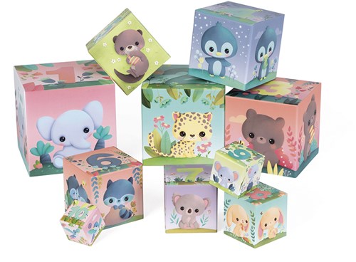 Janod J02652 Quadratische Pyramide-Niedliche Tiere-Baby-und Kleinkindspielzeug-Spielzeug zum Stapeln und Stecken-Erlernen der Größen-und Zahlenbegriffe-Ab 1 Jahr-3