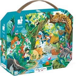 Janod Puzzle für Kinder Inka-Abenteuer, 100 Teile-Lernspiel-fördert Feinmotorik und Konzentration-Koffer mit Griff-hergestellt in Frankreich und FSC-Zertifiziert-natürliche Farben-Ab 6 Jahren, J02667