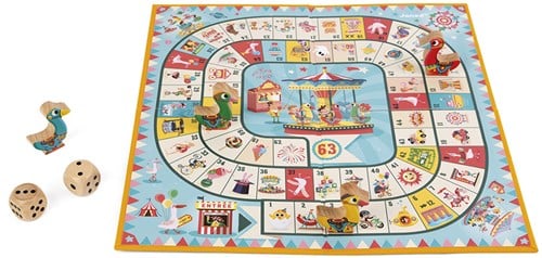 Janod J02743 Karussell-Gänsespiel, Familienspiel, Holzfiguren, für Kinder ab 4 Jahren