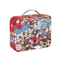 Janod Puzzle Feuerwehr - Runde Suchpuzzle 208 Teile - Beobachtungsspiel