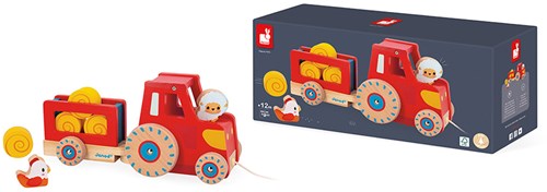 Janod Bauernhof - Holz Nachzieh-Traktor mit Tieren-2