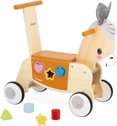 Janod Lauflernwagen Esel - Holz Schiebewagen mit Formenbox für Kleinkinder
