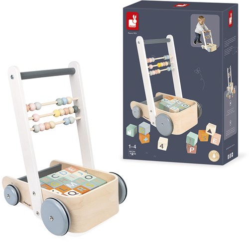 Janod Sweet Cocoon - Holz Lauflernwagen mit ABC Bausteinen und Abakus-2