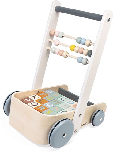 Janod Sweet Cocoon - Holz Lauflernwagen mit ABC Bausteinen und Abakus-3
