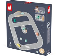 Janod Bolid - Filz Straßenplan - Autorennbahn mit Holz Zubehör