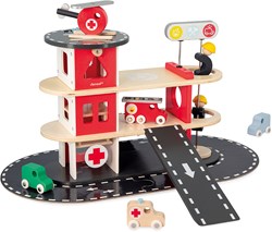 Janod Bolid - Feuerwehrstation Holzspielzeug mit Fahrzeugen