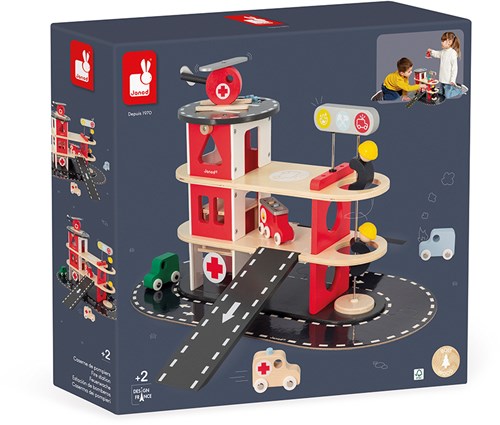 Janod Bolid - Feuerwehrstation Holzspielzeug mit Fahrzeugen-2