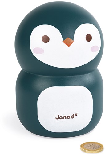 Janod - Pinguin-Spardose aus Holz für Kinder, 15 cm - Kinderzimmer-Deko - Ab 3 Jahren, J04650