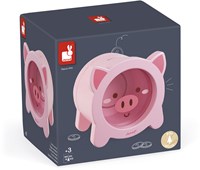 Janod - Schweinchen-Spardose aus Holz für Kinder - Transparente Seite und magnetische Klappe - Kinderzimmer-Deko - Ab 3 Jahren, J04653-2