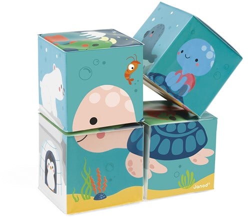 Janod - Bade-Würfel für das Baby 4 Stück - Kleinkindspielzeug - Handhabung - Ab 10 Monaten, J04713