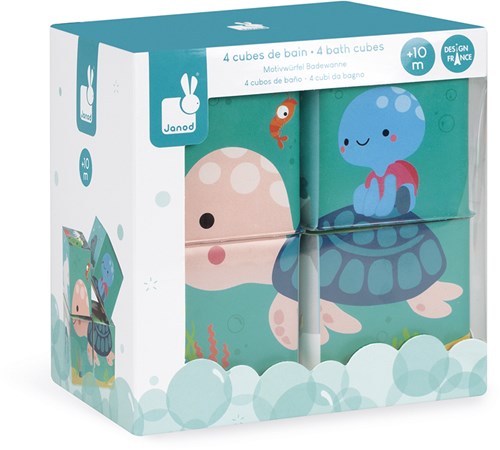 Janod - Bade-Würfel für das Baby 4 Stück - Kleinkindspielzeug - Handhabung - Ab 10 Monaten, J04713-2