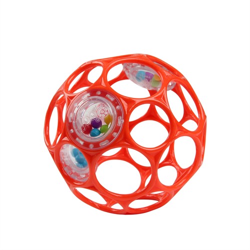 Bright Starts, Oball Rattle, Rot - Flexibles und leicht Greifbares Design, für Kinder jeden Alters