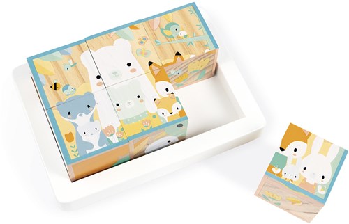 Janod - Körbchen mit 6 Würfeln aus Massivholz Baby - Kollektion Pure - Baby- und Kleinkindspielzeug - Entwicklung der Feinmotorik Farbe auf Wasserbasis - Ab 1 Jahr, J05158