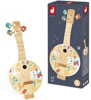 Janod - Pure Banjo - Holz Musikinstrument für Kinder mit Hübschen Illustrationen - Stimmschlüssel in Vogelform - 3 Ersatzsaiten - Farben auf Wasserbasis - Ab 3 Jahren, J05160-3